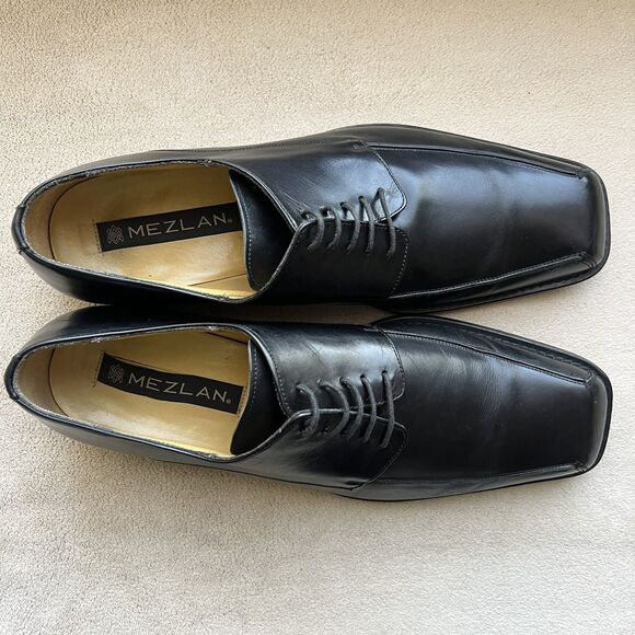 Mezlan Linosa Black Leather Oxford Men’s  12 M Made in Spain Bicycle Toe Dress - Picture 7 of 16